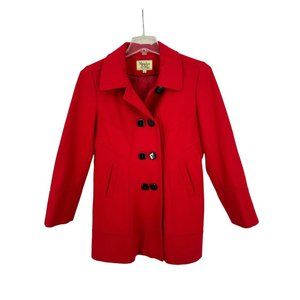 Women's Maralyn And Me Red Wool‎ Blend Jacket Coat Large Black Buttons Peacoat